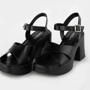 Soda Black Strappy Platform Heels